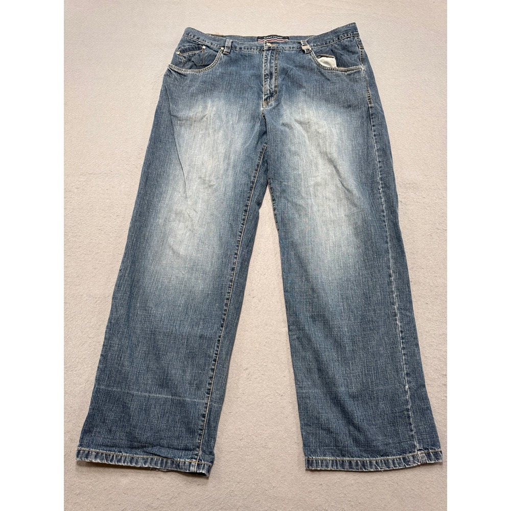 Y2K Phat Farm Jeans Men's 38x33 Blue Denim Wide Leg Baggy High Rise Streetwear